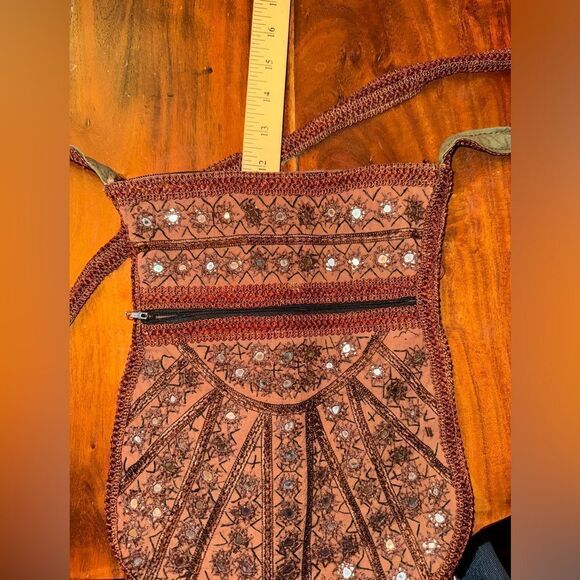 NEW BROWN hobo cloth bag with mirror and detailed trim - Picture 4 of 12